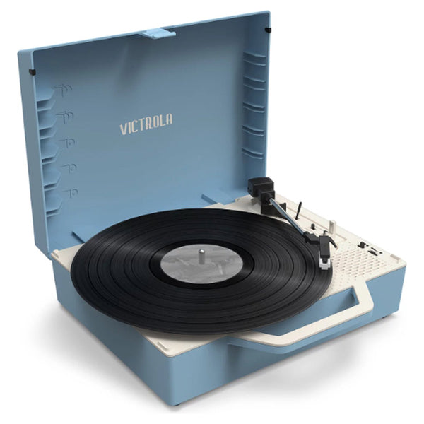 Victrola Re-Spin Sustainable Bluetooth Suitcase Record Player - Light Blue INT. Now available online in UAE